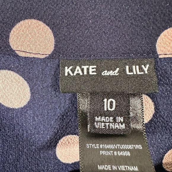 Kate and Lily Navy Blue Polka‎ Dot Simi Sheer Button Front Dress NWT Size 10 - Picture 4 of 4